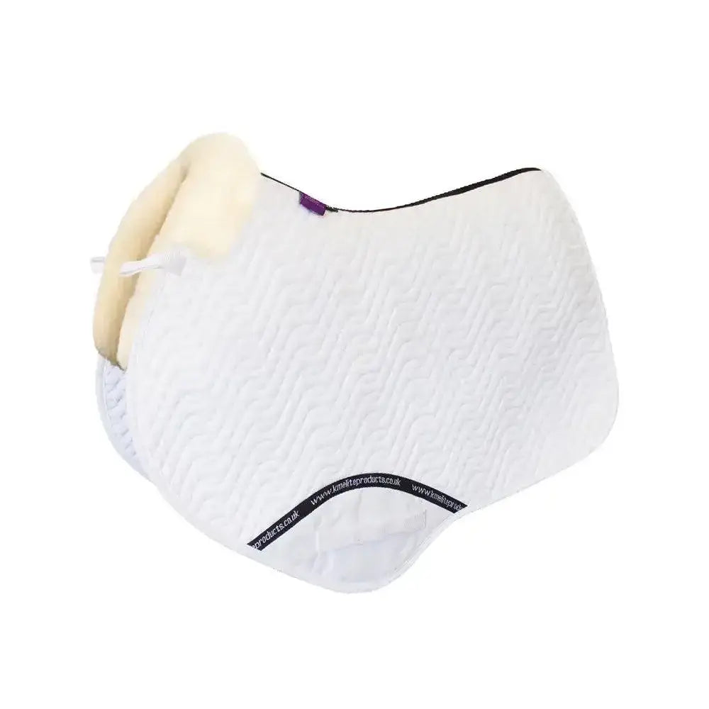 White quilted close contact pad with cream lambswool rolled edge and black trim from distinction range close