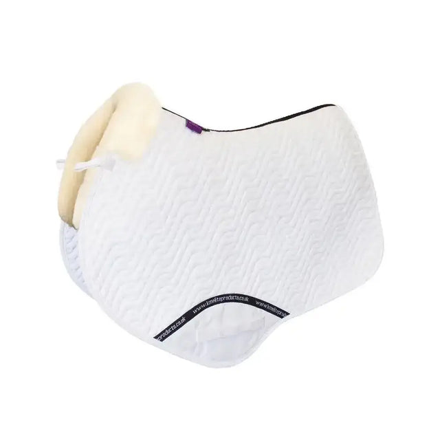 White quilted close contact pad with cream lambswool rolled edge and black trim from distinction range close