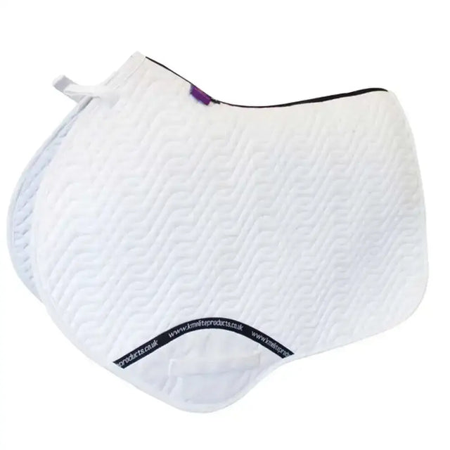Close contact saddle pad in white with quilted chevron pattern and black trim for high wither saddle use