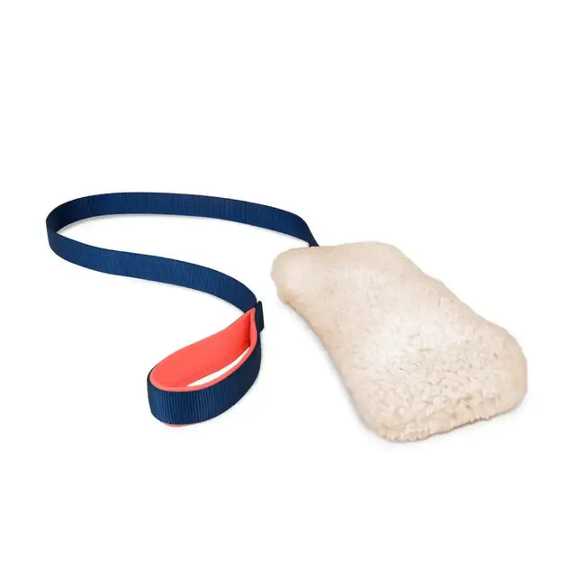 Creami-colored plush dog toy coachi chase with navy blue coral leash chase and crinkle for playful pups