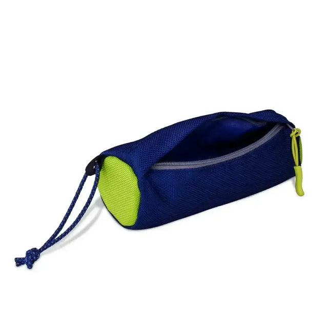 Blue and neon green mesh coachi fetch pencil case with drawstring closure for interactive training toy fetch and reward