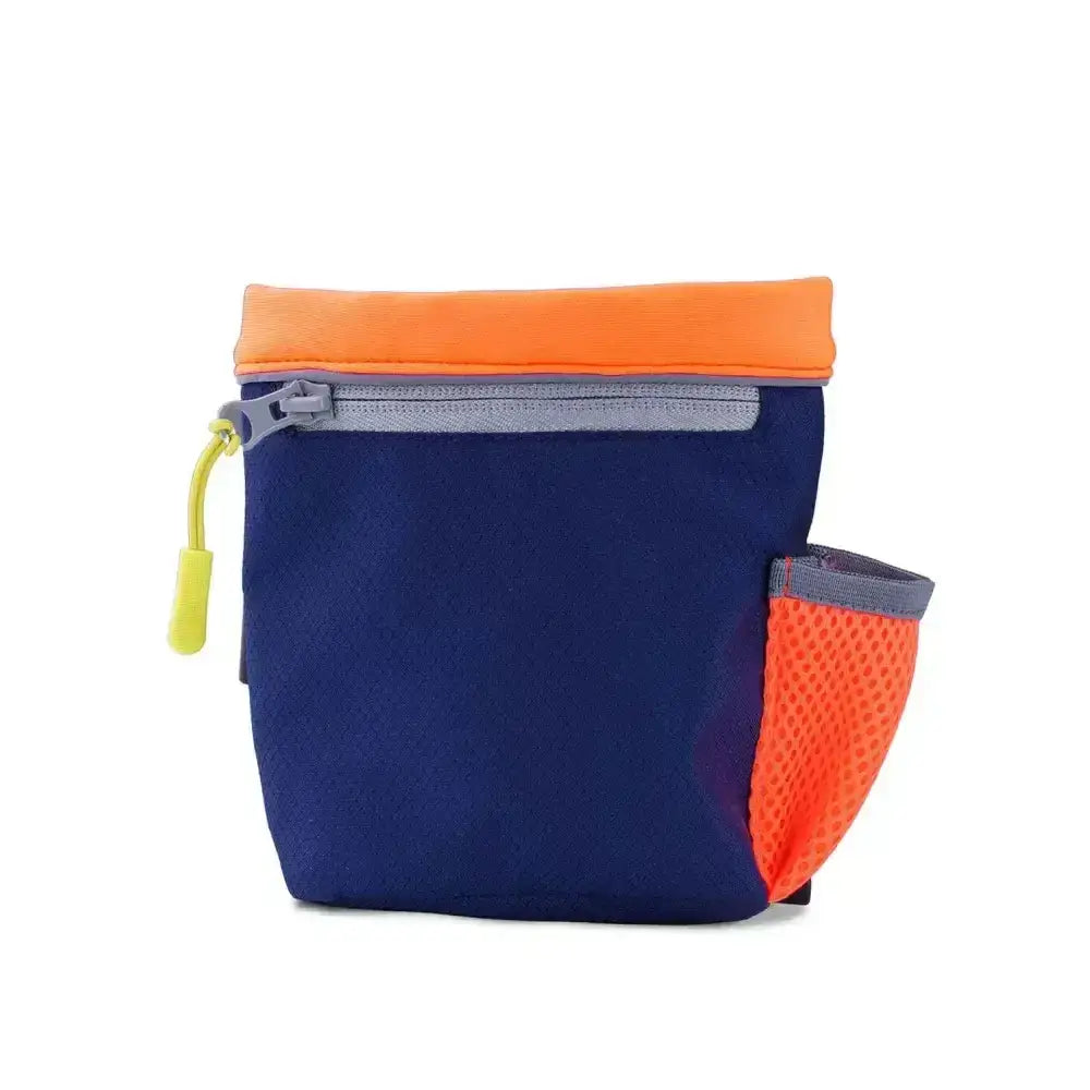 Navy blue and orange Coachi train & treat bag with mesh side pocket and generously sized treat compartment