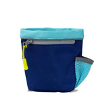 Navy blue and teal coachi train and treat bag with a generously sized treat compartment and bright yellow zipper pull