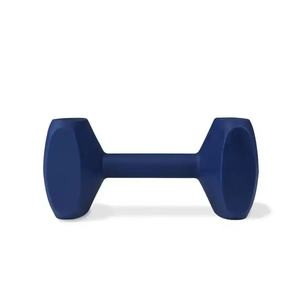 Blue rubber-coated coachi training dumbbell with hex ends and matte finish for classic retrieval and long distance throwing