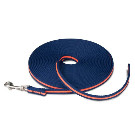 Navy blue and orange woven dog leash with silver clasp from coachi training line perfect for safe training outdoors