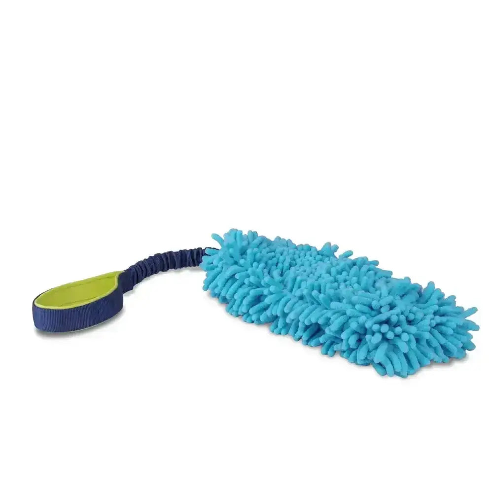 Blue microfiber duster with navy blue and lime green handle from coachi tuggi hide perfect for easy dusting