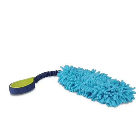 Blue microfiber duster with navy blue and lime green handle from coachi tuggi hide perfect for easy dusting