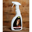 White plastic spray bottle of smart grooming’s coat sheen with black red label featuring horse’s head for natural shine horse’s coat