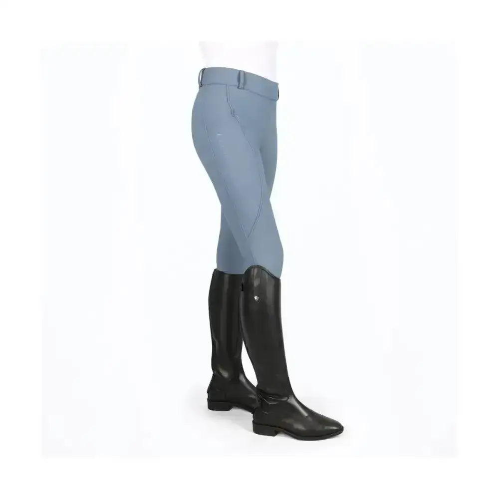 Light blue coldstream balmore thermal riding tights with brushed fleece and black leather boots for cold rides