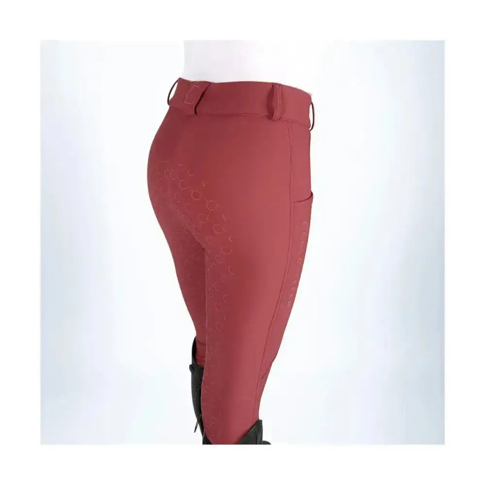 Coldstream balmore thermal riding tights in burgundy with brushed fleece fit high waisted and subtle circle pattern