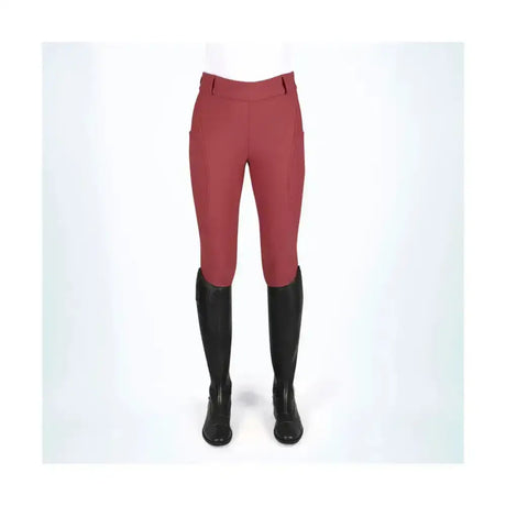 Coldstream balmore thermal riding tights in burgundy with brushed fleece fabric and subtle side pockets for riding comfort