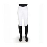 White coldstream balmore thermal riding tights with brushed fleece, smooth fit, paired with black knee-high boots