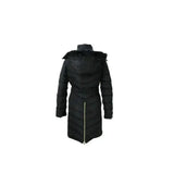 Black coldstream branxton long quilted coat with fur-lined hood and central zipper for cold weather wear