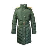 Dark green coldstream branxton long quilted coat fern green with fur-lined hood and silver-toned buttons