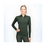 Dark green coldstream ednam base layer with long sleeves quarter-zip collar and gold-tone zipper pull made from eco-friendly innovative textile