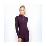 Deep purple coldstream ednam base layer long-sleeve with high collar and clostera logo on sleeve made from eco-friendly innovative textile