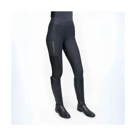 Black coldstream ednam riding tights with smooth capillary action fabrics and subtle coldwax branding on the thigh