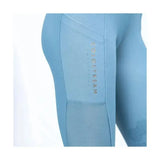 Light blue coldstream ednam riding tights with subtle textured panel and metallic colestream logo showing technical capillary action