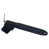 Dark blue coldstream faux leather hoof pick brush with leather grip handle and dense bristles for easy grooming