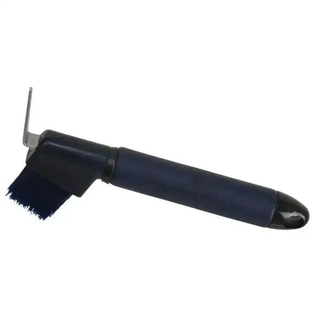 Dark blue coldstream faux leather hoof pick brush with leather grip handle and dense bristles for easy grooming