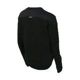 Black coldstream foulden sweater with technical raised hexagonal pattern and small brand tag at the shoulder