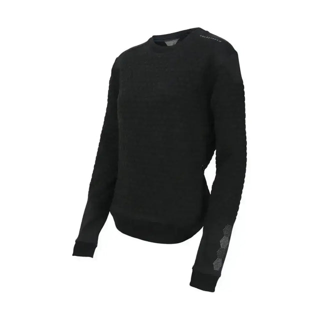 Black coldstream foulden sweater with technical raised hexagonal knit and subtle white perforated sleeve detailing