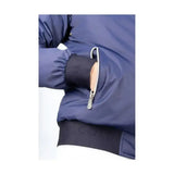 Navy blue coldstream lanton blouson puffer jacket with silver zipper ribbed cuffs and high rise collar