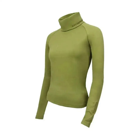 Olive green coldstream legars roll neck top with subtle collar embroidery a winter essential layering piece