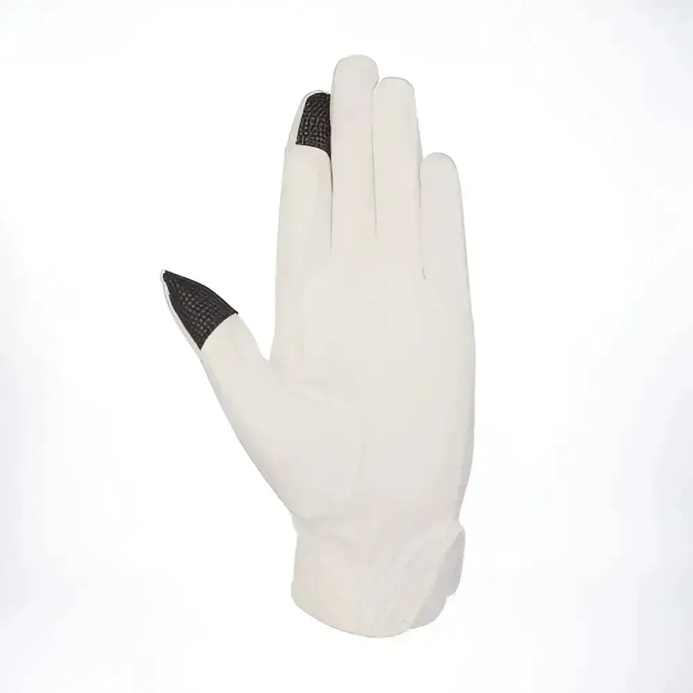 White touchscreen glove with black textured fingertips featuring technical quad stretch for lintlaw coolmesh summer use