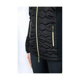Black quilted puffer vest with honeycomb pattern and lime green zippers in coldstream linton lightweight jacket style