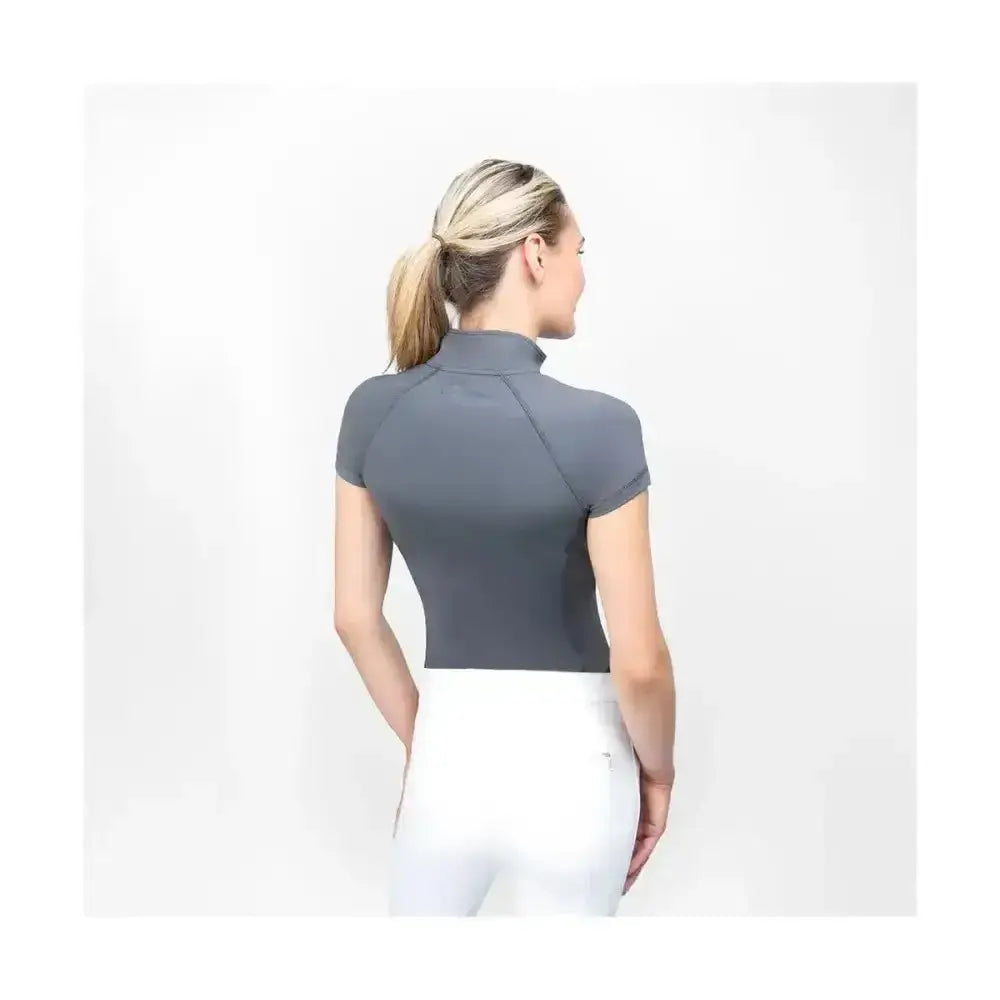 Coldstream midlem short sleeve base layer in dark gray with high collar and subtle seam detailing for riding comfort