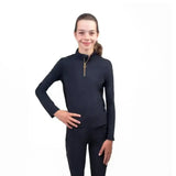 Black coldstream next generation ednam base layer long-sleeve quarter-zip top with gold zipper pull made from recycled plastic
