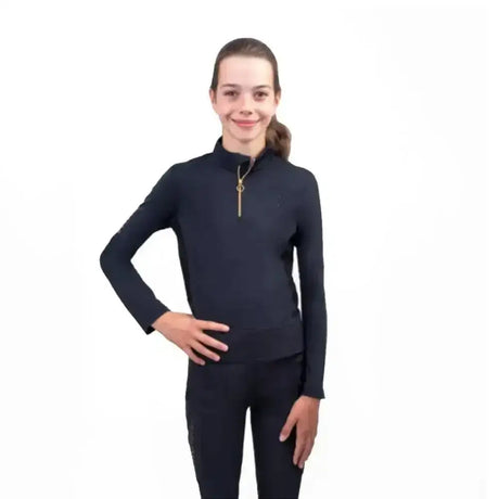Black coldstream next generation ednam base layer long-sleeve quarter-zip top with gold zipper pull made from recycled plastic