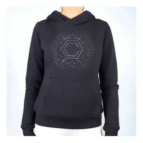 Black hooded sweatshirt in navy with sparkling hexagonal design on chest coldstream swanlaws diamante hoodie