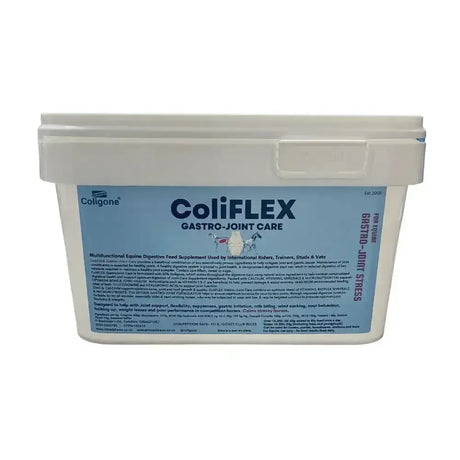 White plastic container with blue label featuring coligone coliflex and scientifically proven ingredients to mitigate joint pain