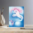A whimsical colour block pony card merhorse featuring a pink pastel mermaid unicorn in an original watercolour design
