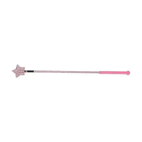 Pink coloured star childs riding whip with a glittery silver handle and star shape flapper end for kids riding fun