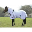 White horse fly veil with navy blue trim and adjustable straps from comfitec airflow combo by weatherbeeta fly