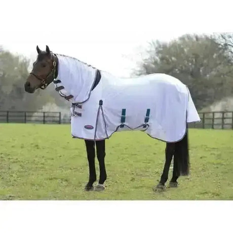 White horse fly veil with navy blue trim and adjustable straps from comfitec airflow combo by weatherbeeta fly