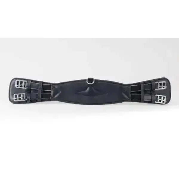 Black leather comfort dressage girth rhinegold with silver buckles and central d-ring german leather softee model
