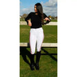 White competition breeches rhinegold elite prestige with red and black striped side panels perfect for riding