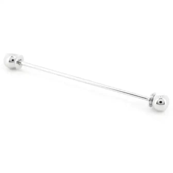 Silver competition collar pin bar with polished spherical ends and sleek slender rod, a stylish accessory for riding ties