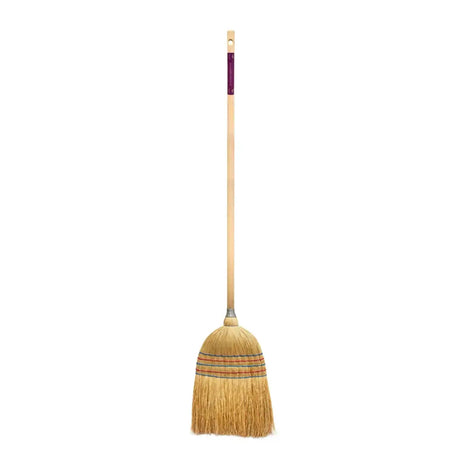 Corn broom with firm favourite natural golden bristles and purple grip perfect for barn users and cleanup tasks