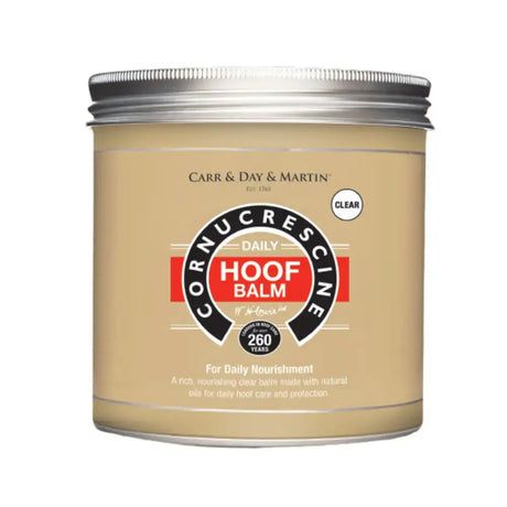 Carr and day and martin cornucrescine hoof balm in clear beige jar with silver lid daily hoof moisturiser and hoof oil