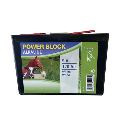 Black rectangular corral alkaline dry 9v 120 ah alkaline dry battery with farm animal label for constantly high voltage use