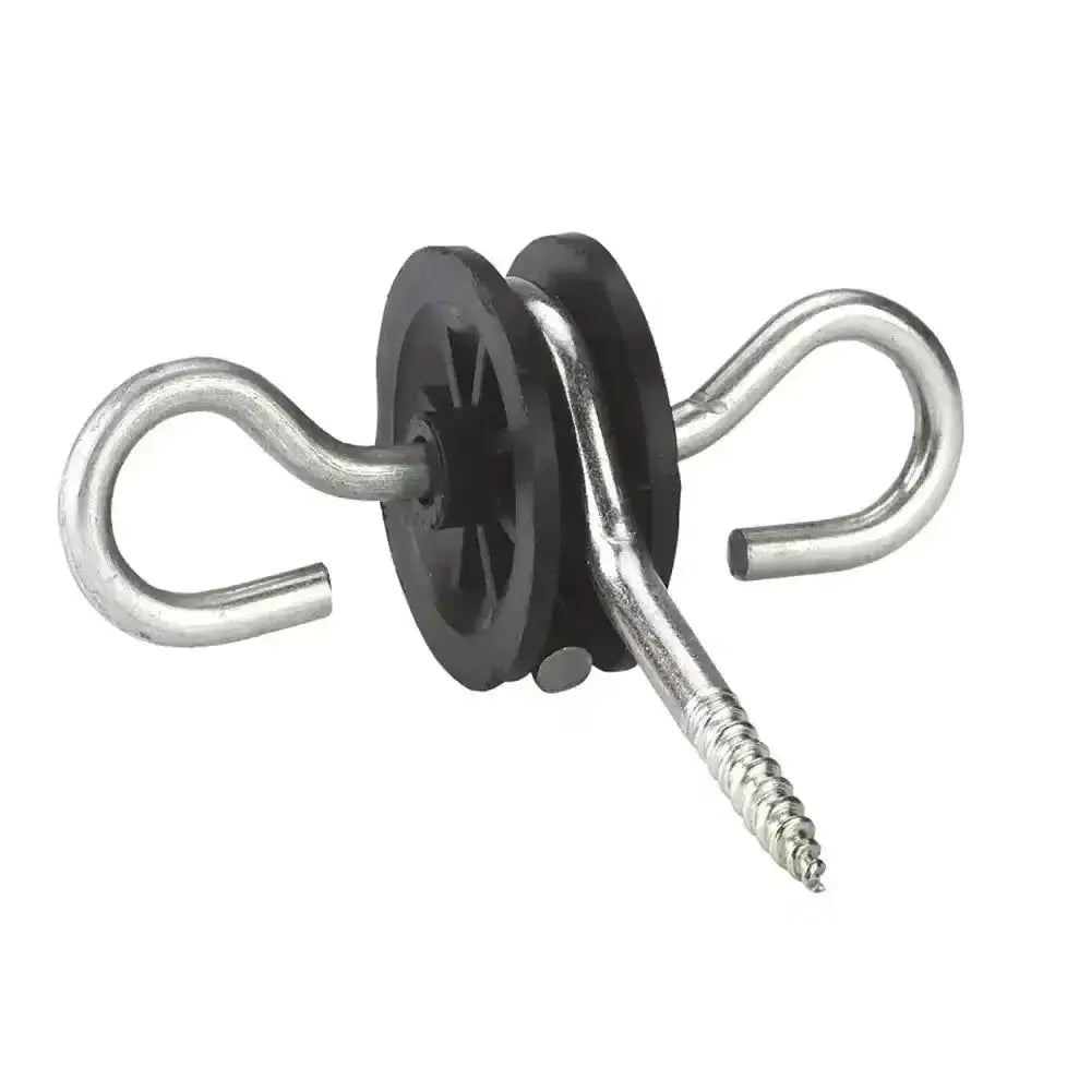 Silver metal corral double loop insulator with black plastic wheel and screw for loop insulator fix and hanging items