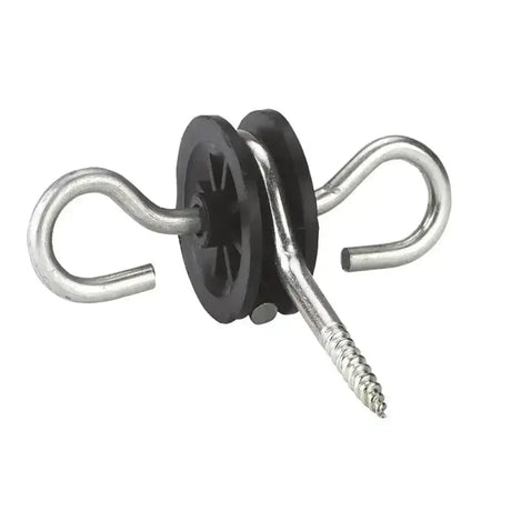 Silver metal corral double loop insulator with black plastic wheel and screw for loop insulator fix and hanging items