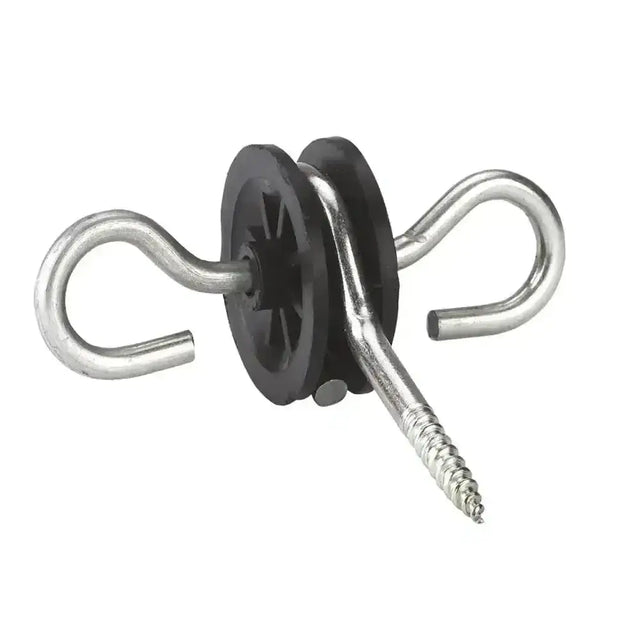 Silver metal corral double loop insulator with black plastic wheel and screw for loop insulator fix and hanging items