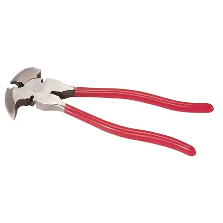 Red-handled corral farmer pliers with metallic curved cutting head for cutting 5mm diameter pipes and tubes