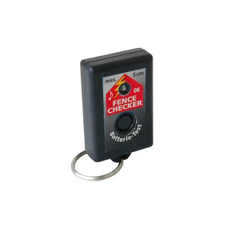 Black plastic corral fence checker visual audible with red white label and keyring attachment for easy use